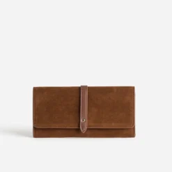 Portefeuille long cognac suédé
