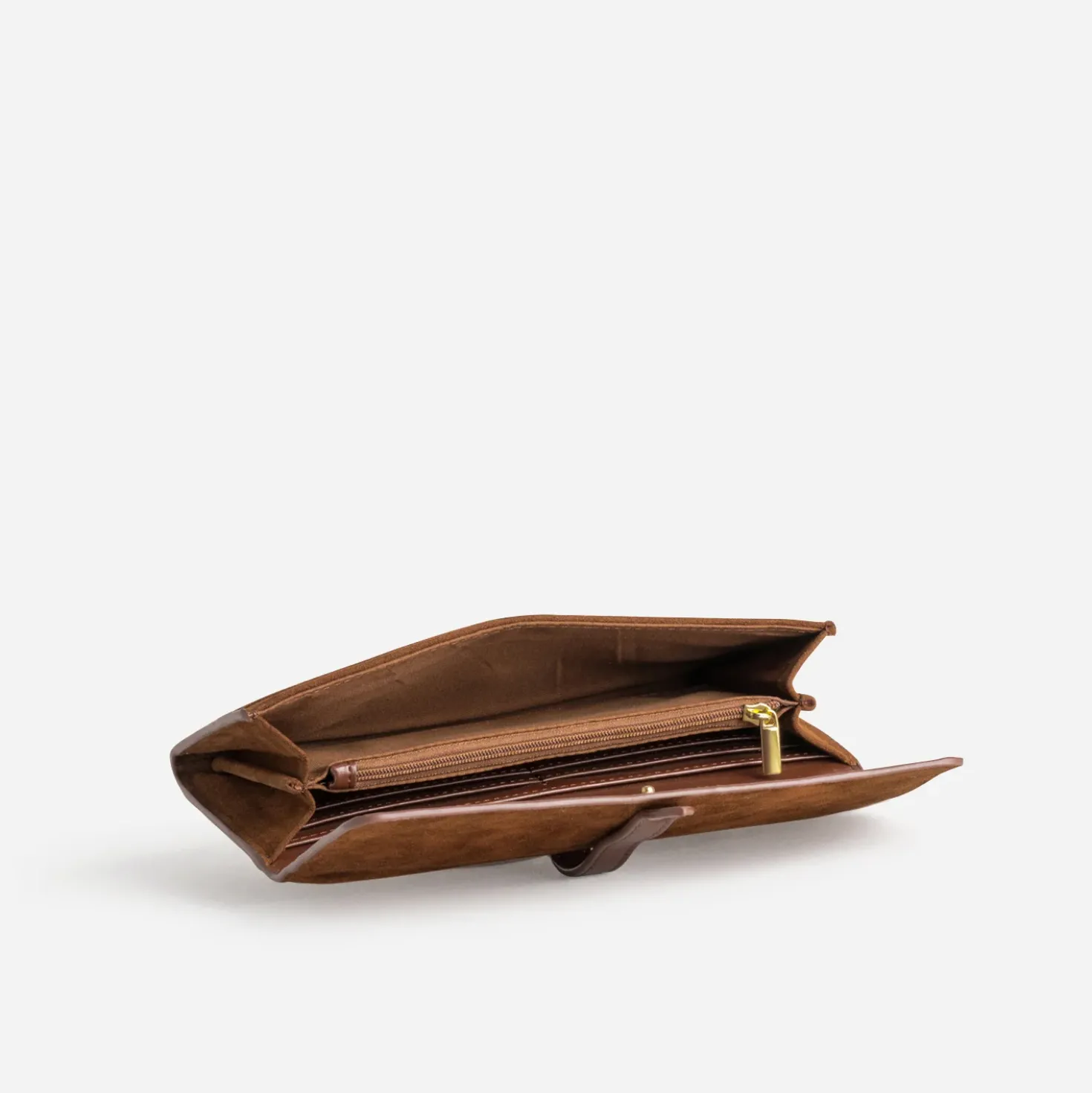 Portefeuille long cognac suédé