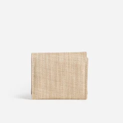 Porte-monnaie beige tressé et camel