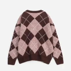 Pull ERAM WEAR bordeaux tricot motif losanges