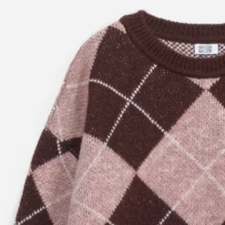 Pull ERAM WEAR bordeaux tricot motif losanges