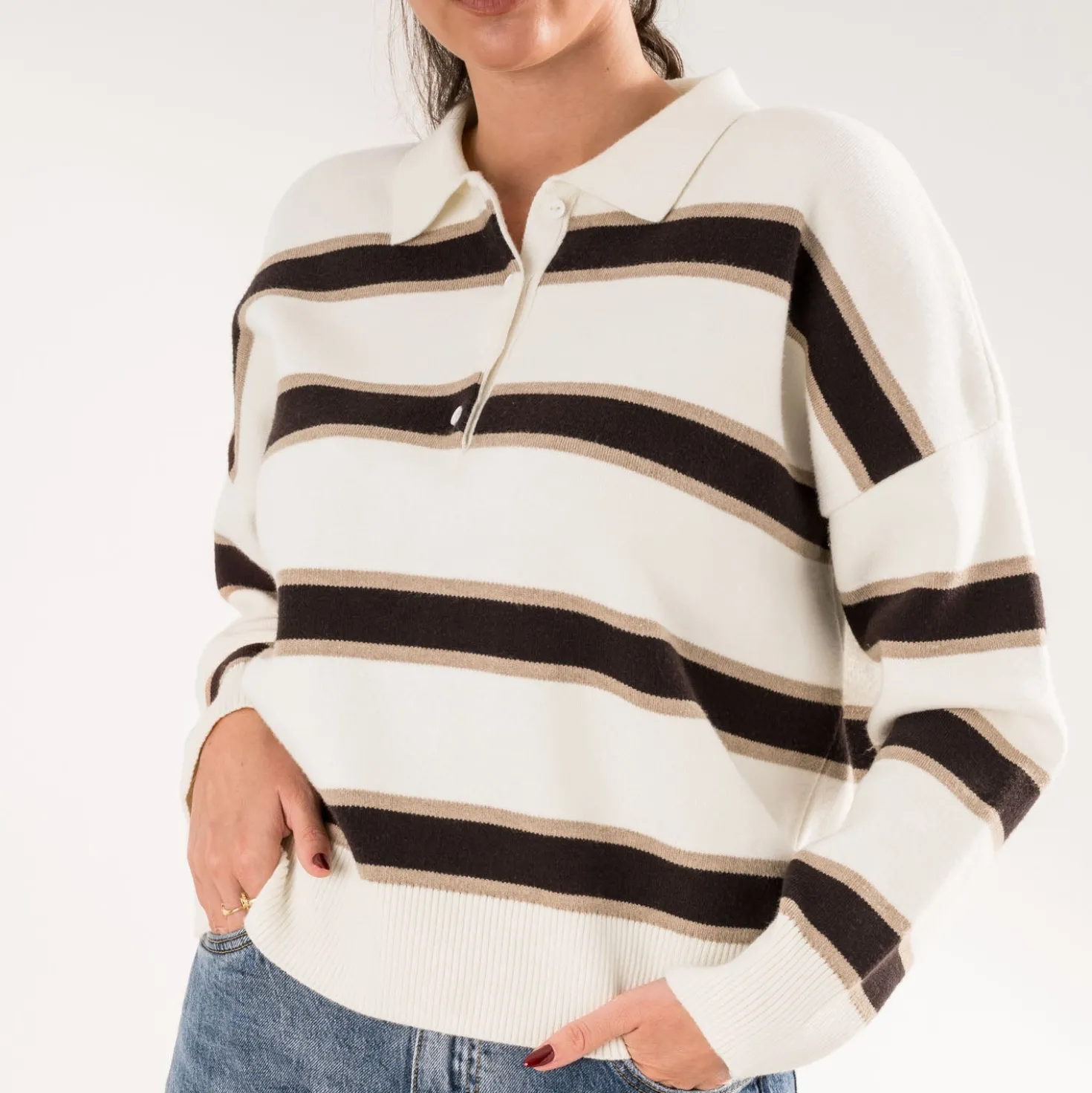 Pull ERAM WEAR écru à rayures marron