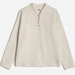 Pull ERAM WEAR écru tricot décor fleurs