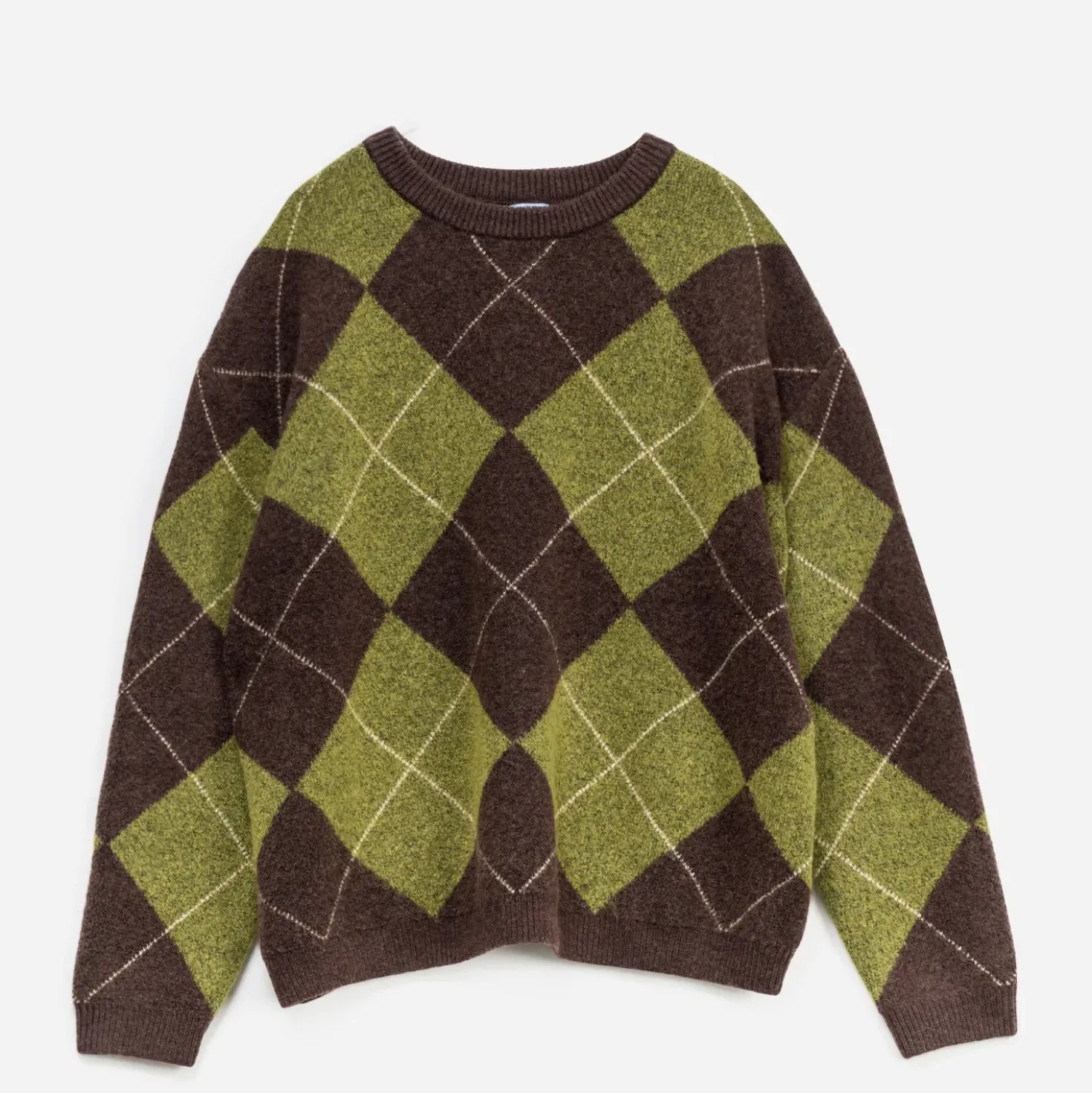 Pull ERAM WEAR marron tricot motif losanges verts