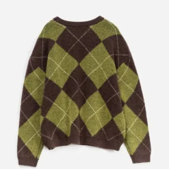 Pull ERAM WEAR marron tricot motif losanges verts