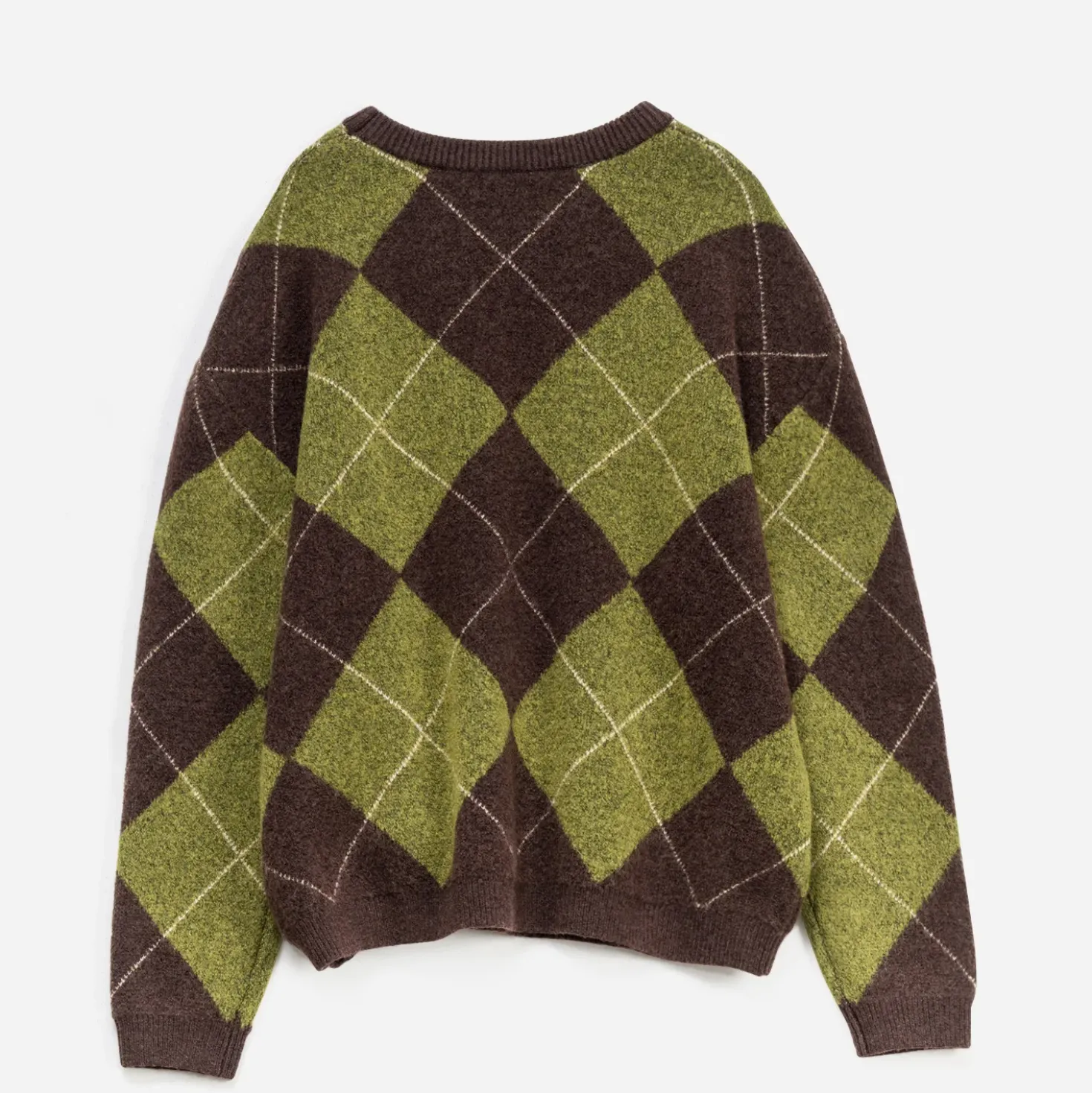 Pull ERAM WEAR marron tricot motif losanges verts
