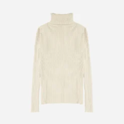 Pull TEXTO beige clair côtelé à col roulé