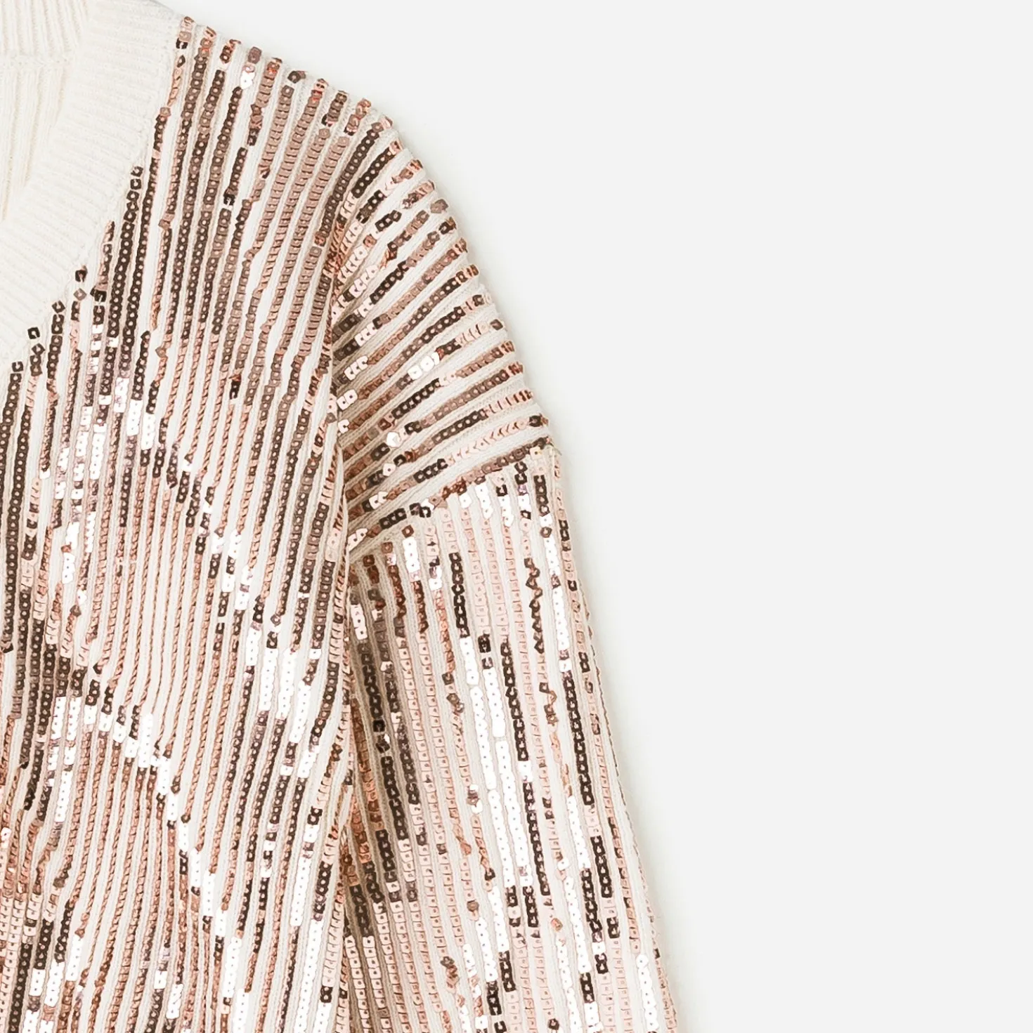 Pull TEXTO écru brodé sequins rose cuivré