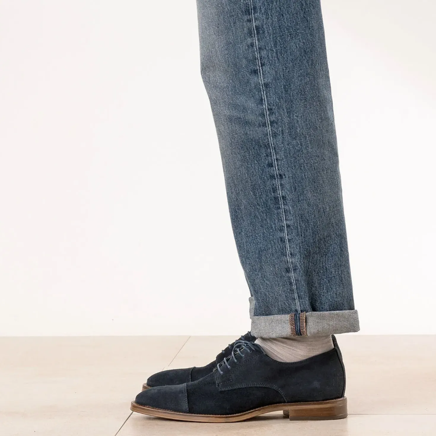 Richelieu en cuir velours bleu marine