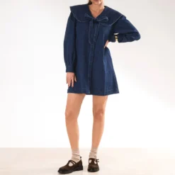 Robe en jean ERAM WEAR bleue col Claudine