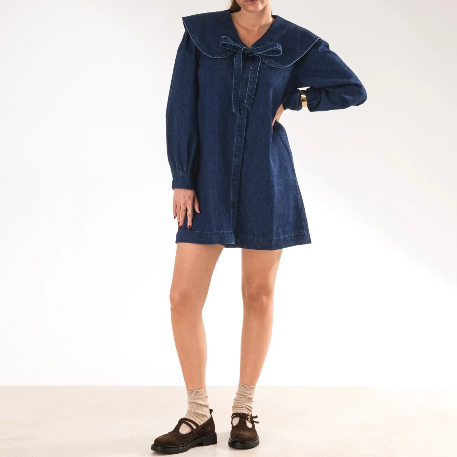 Robe en jean ERAM WEAR bleue col Claudine