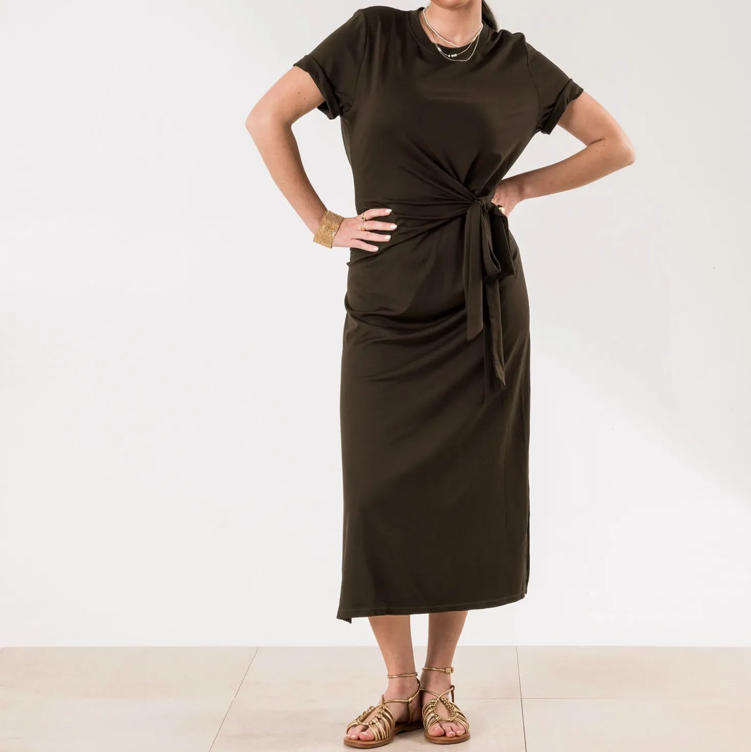 Robe longue marron fluide