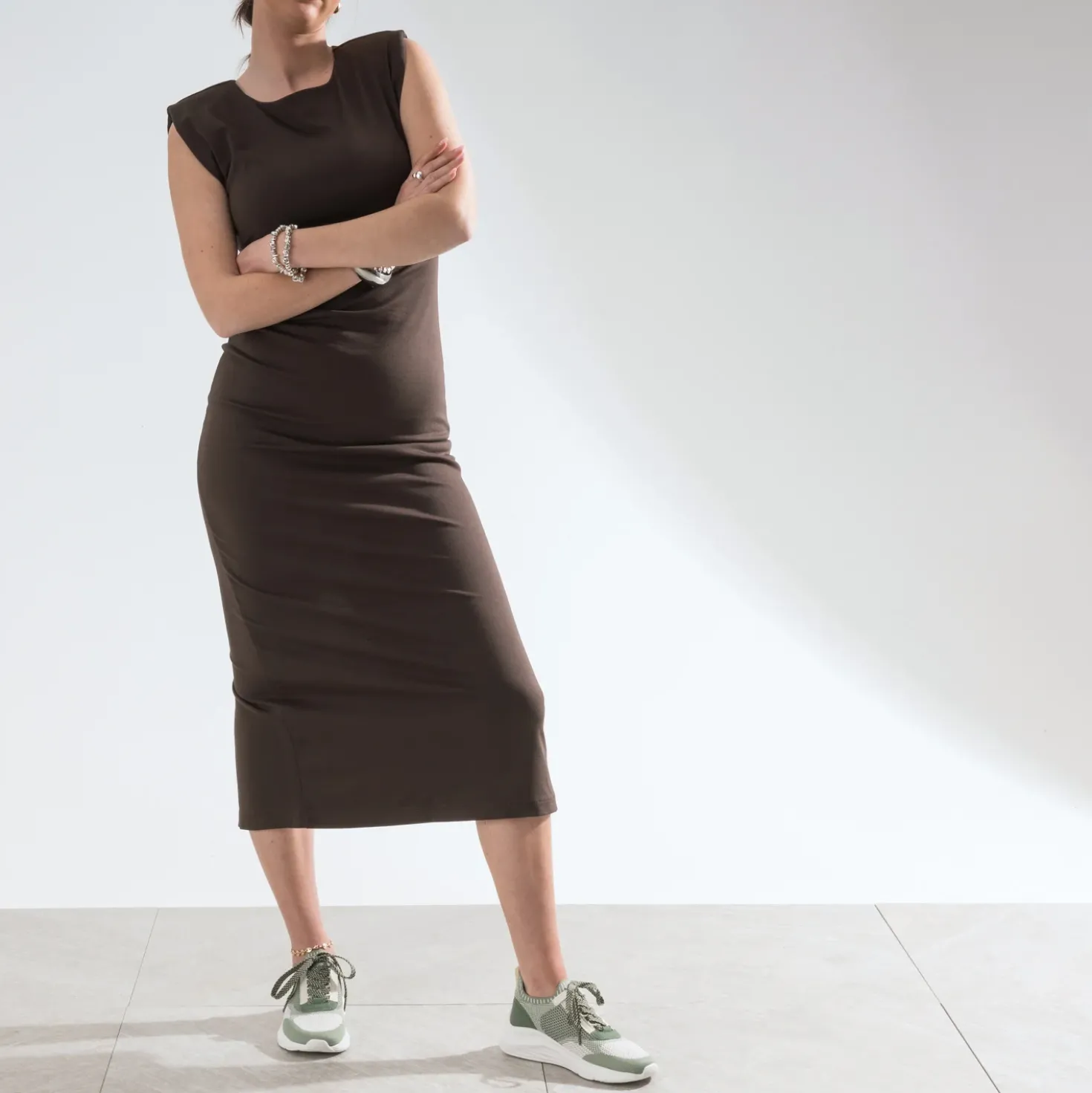 Robe-tube longue TEXTO chocolat