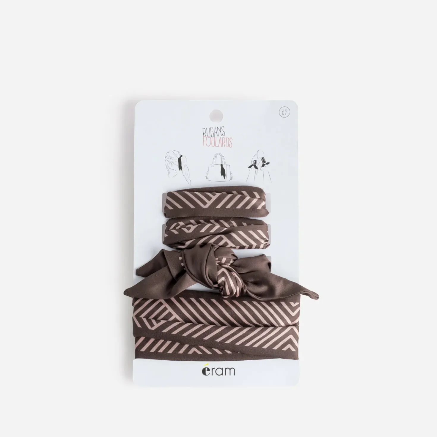 Rubans-foulards marron à motifs géométriques