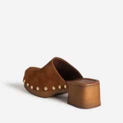 Sabot cognac cuir velours