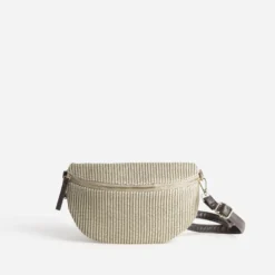Sac-banane beige tressé et chocolat