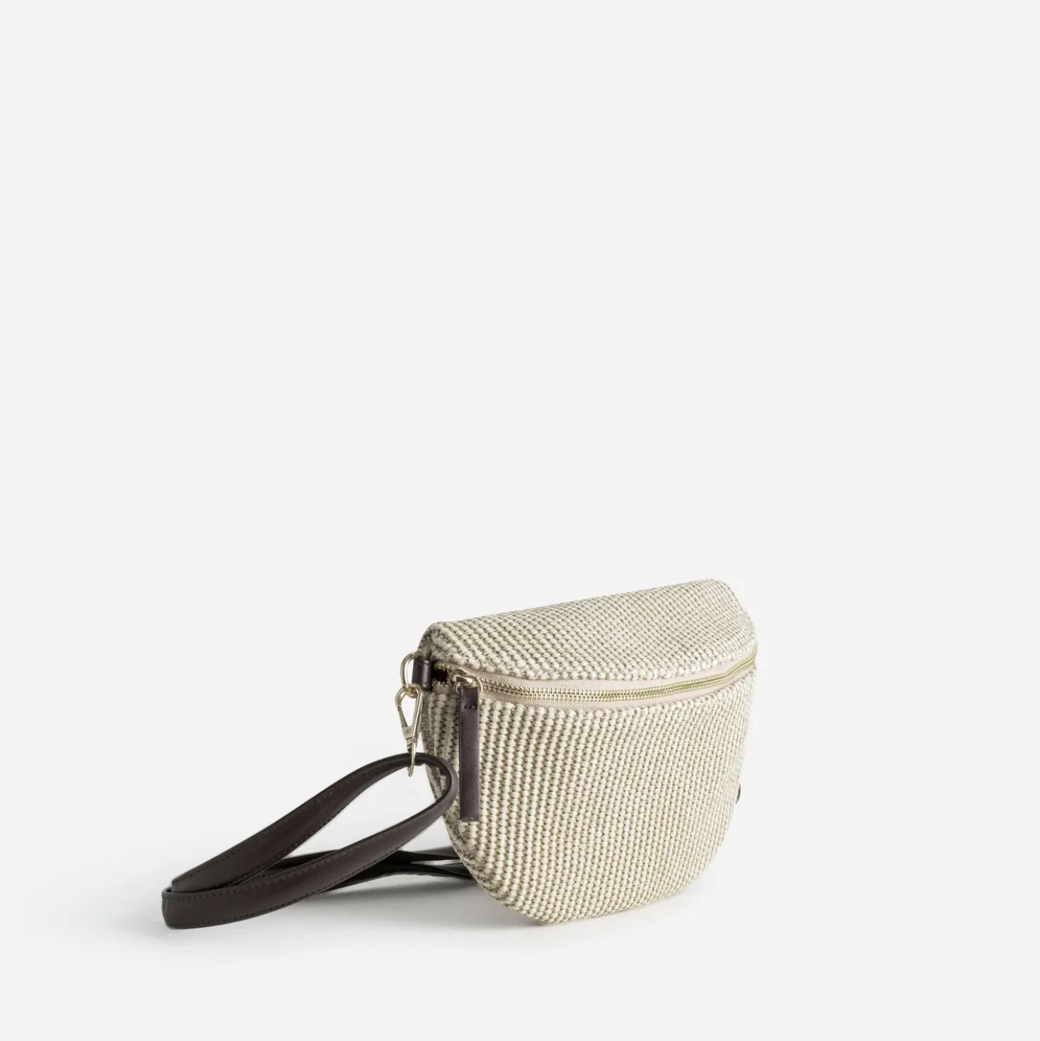 Sac-banane beige tressé et chocolat