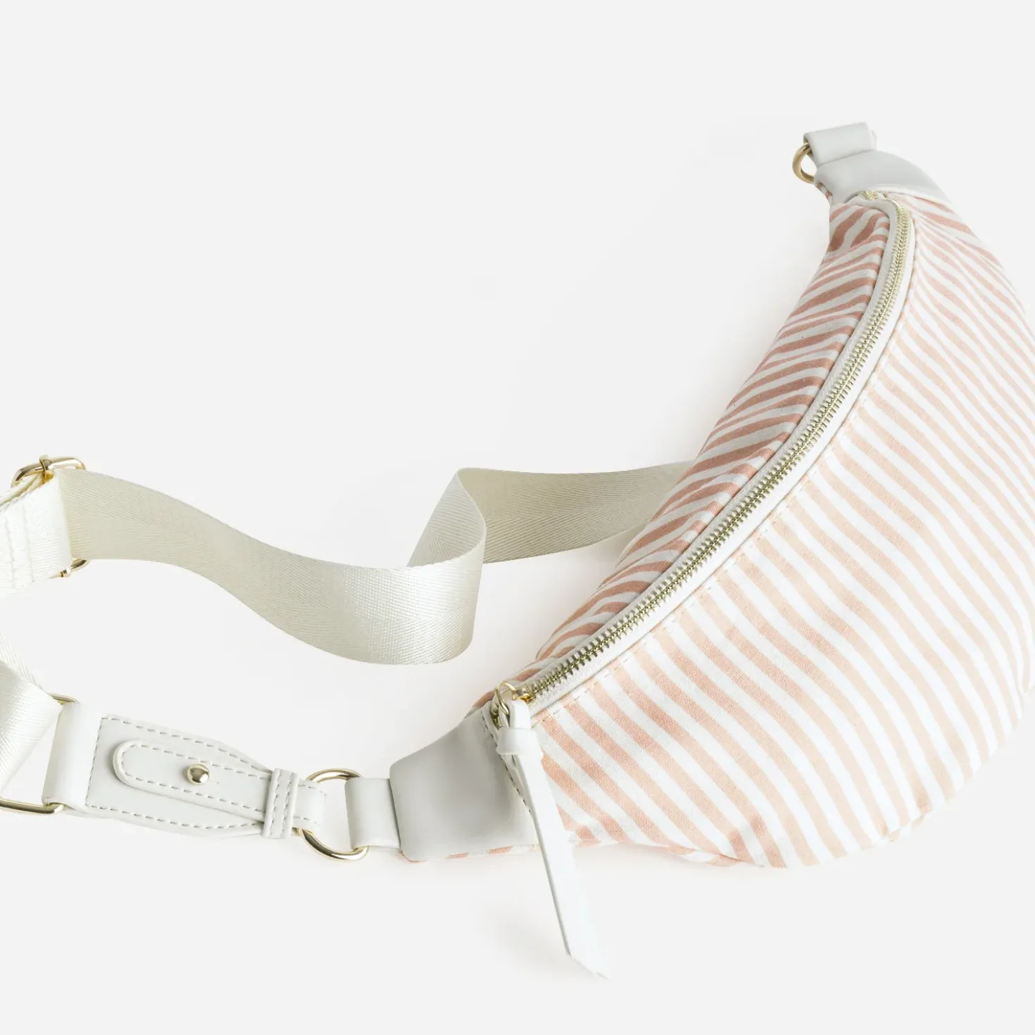 Sac-banane rose corail toile motif rayures