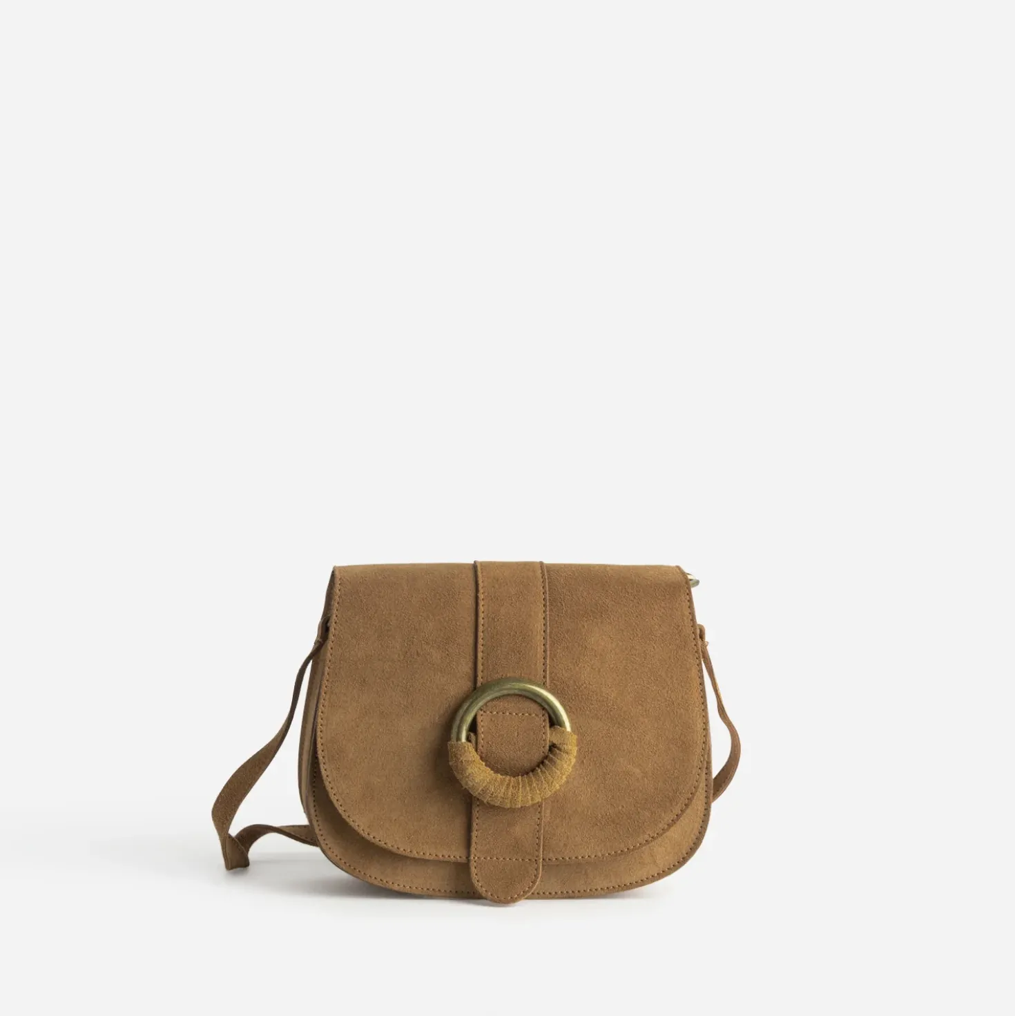 Sac bandoulière camel cuir velours