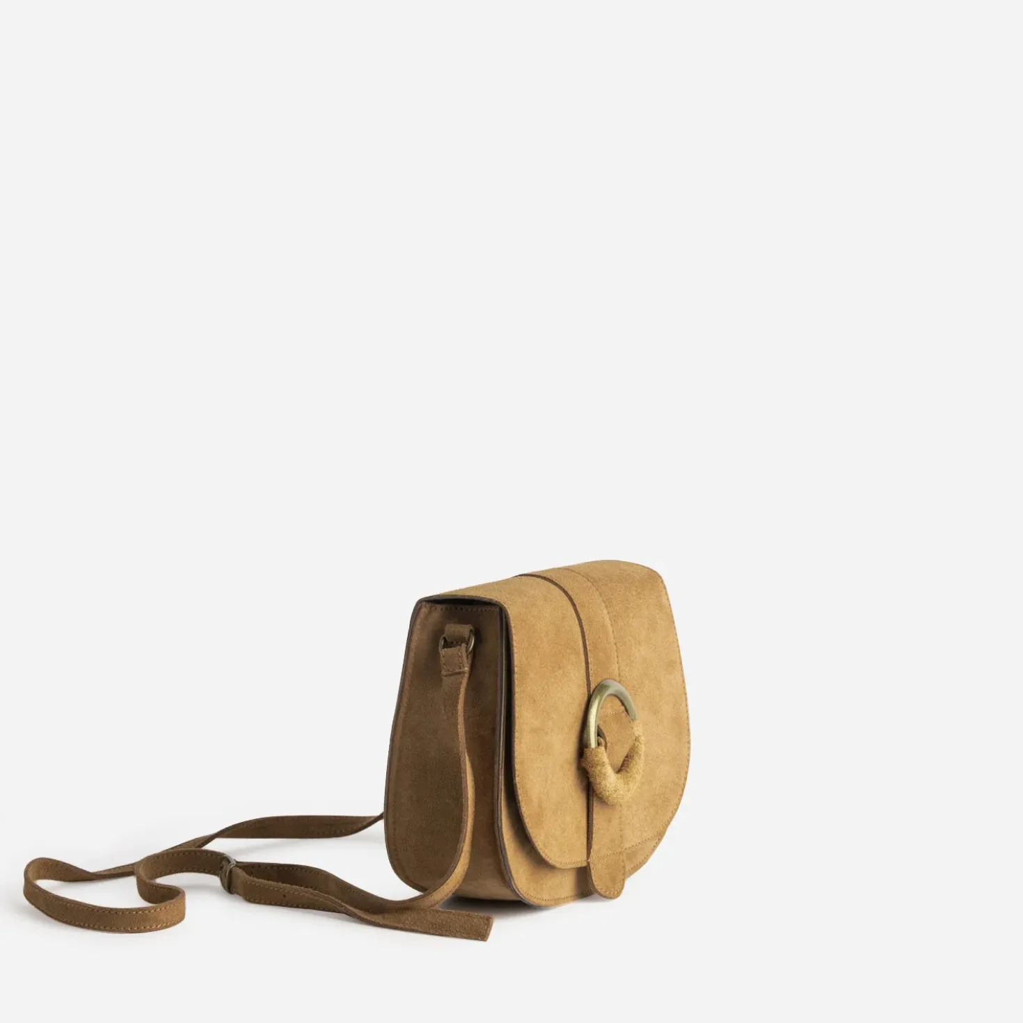 Sac bandoulière camel cuir velours