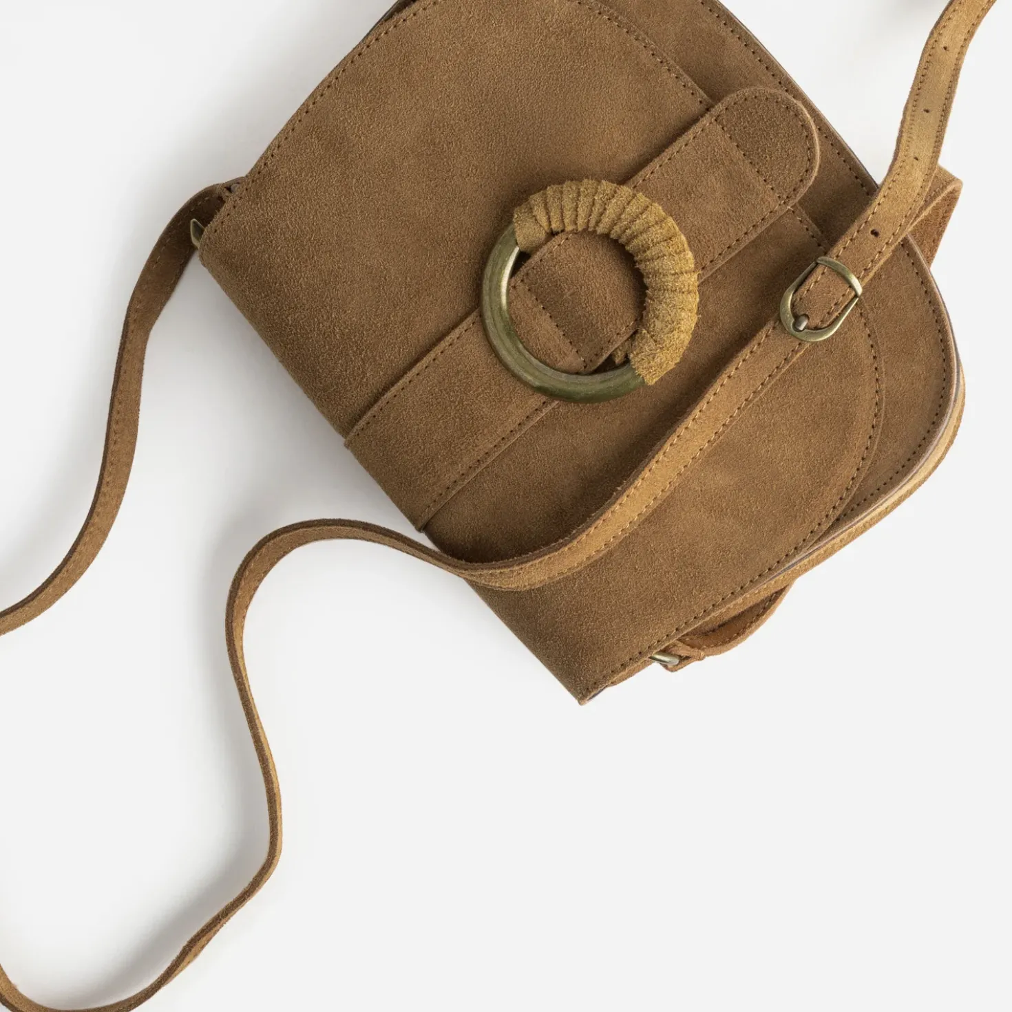 Sac bandoulière camel cuir velours