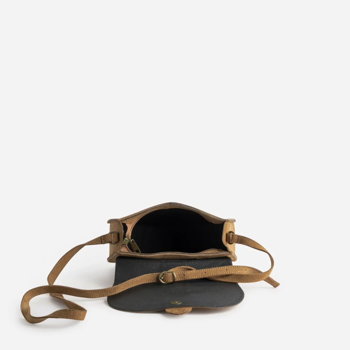 Sac bandoulière camel cuir velours