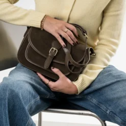Sac bandoulière marron bi-matière