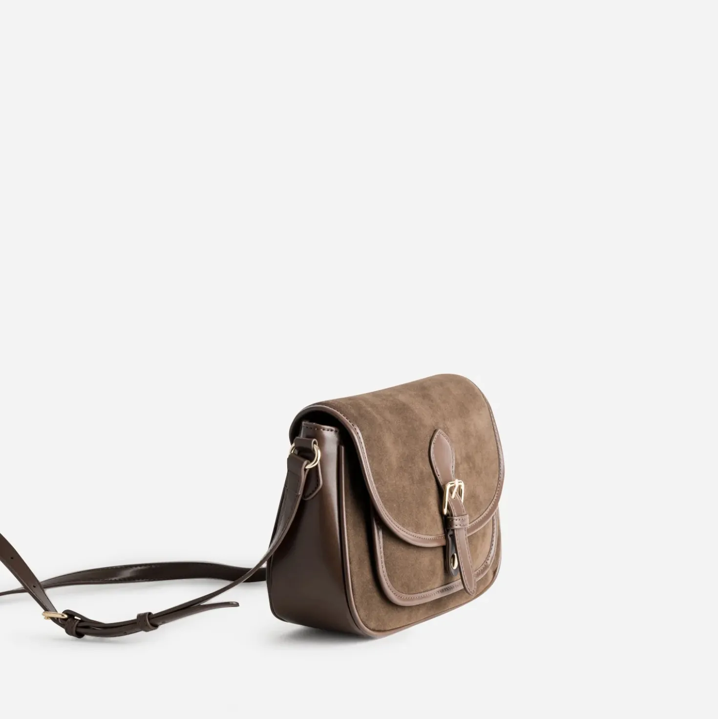 Sac bandoulière marron bi-matière
