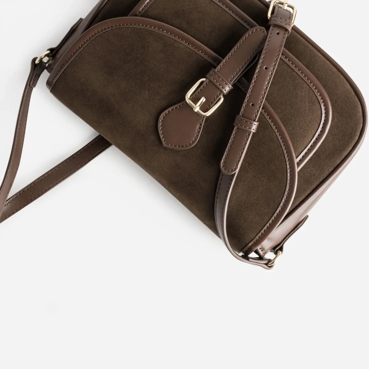 Sac bandoulière marron bi-matière