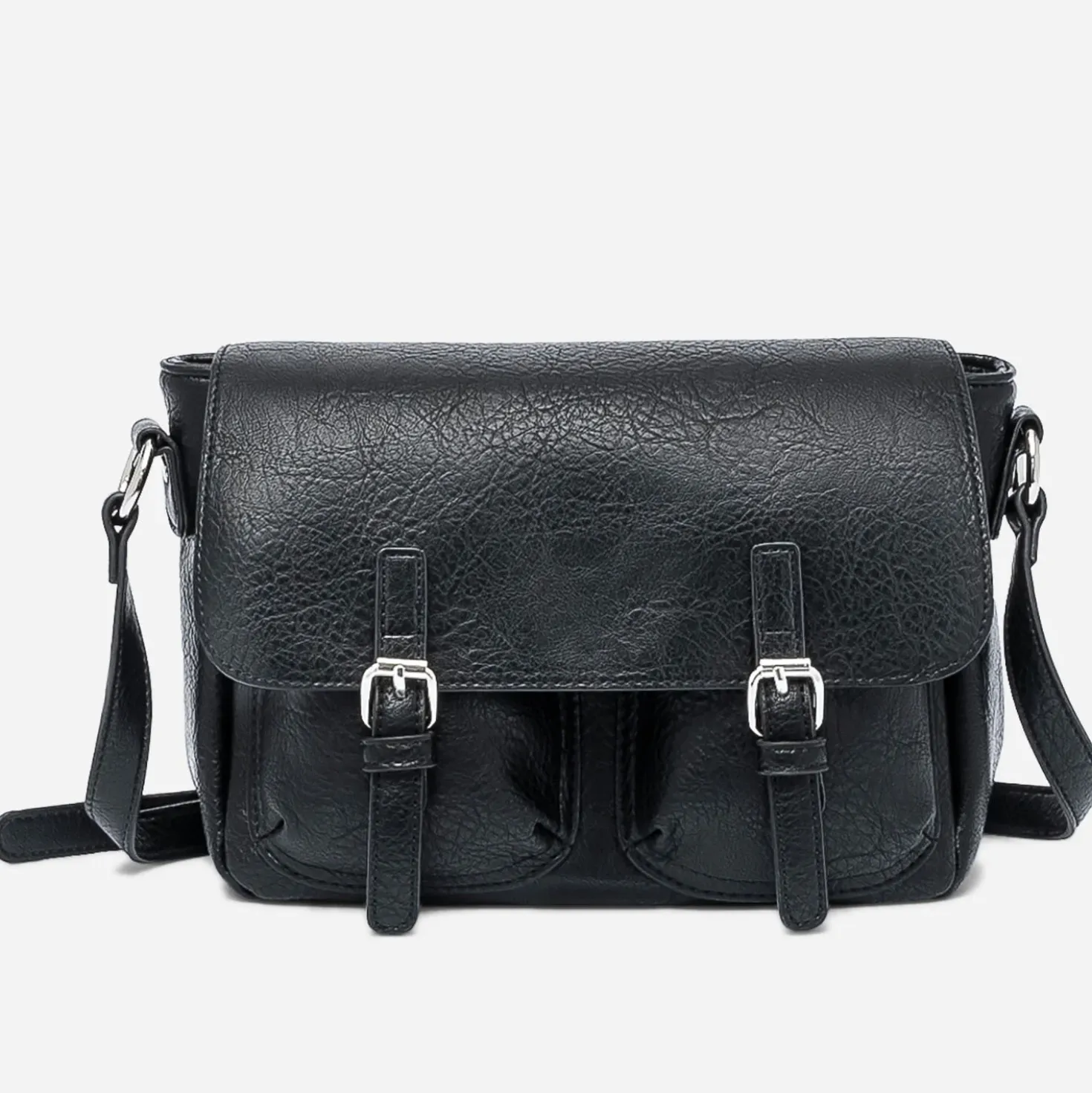 Sac bandoulière noir à double boucle