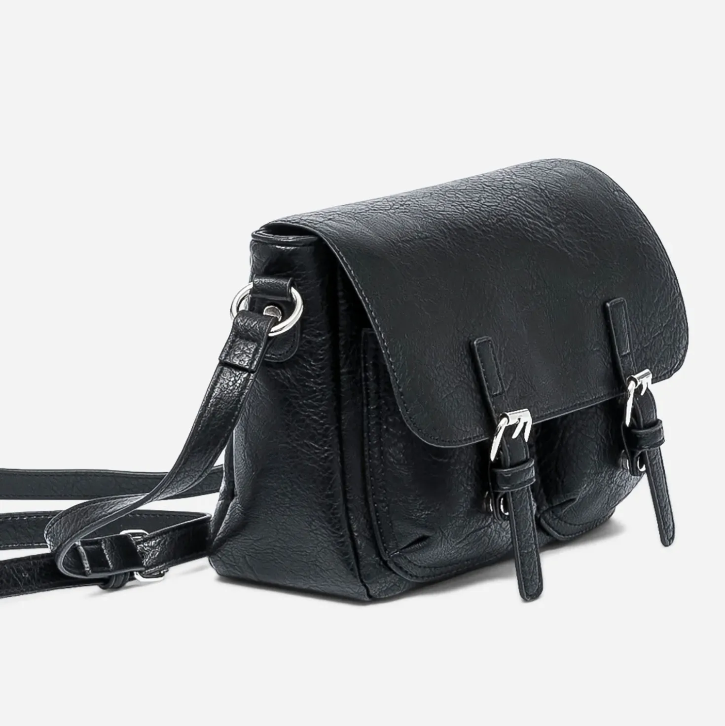 Sac bandoulière noir à double boucle
