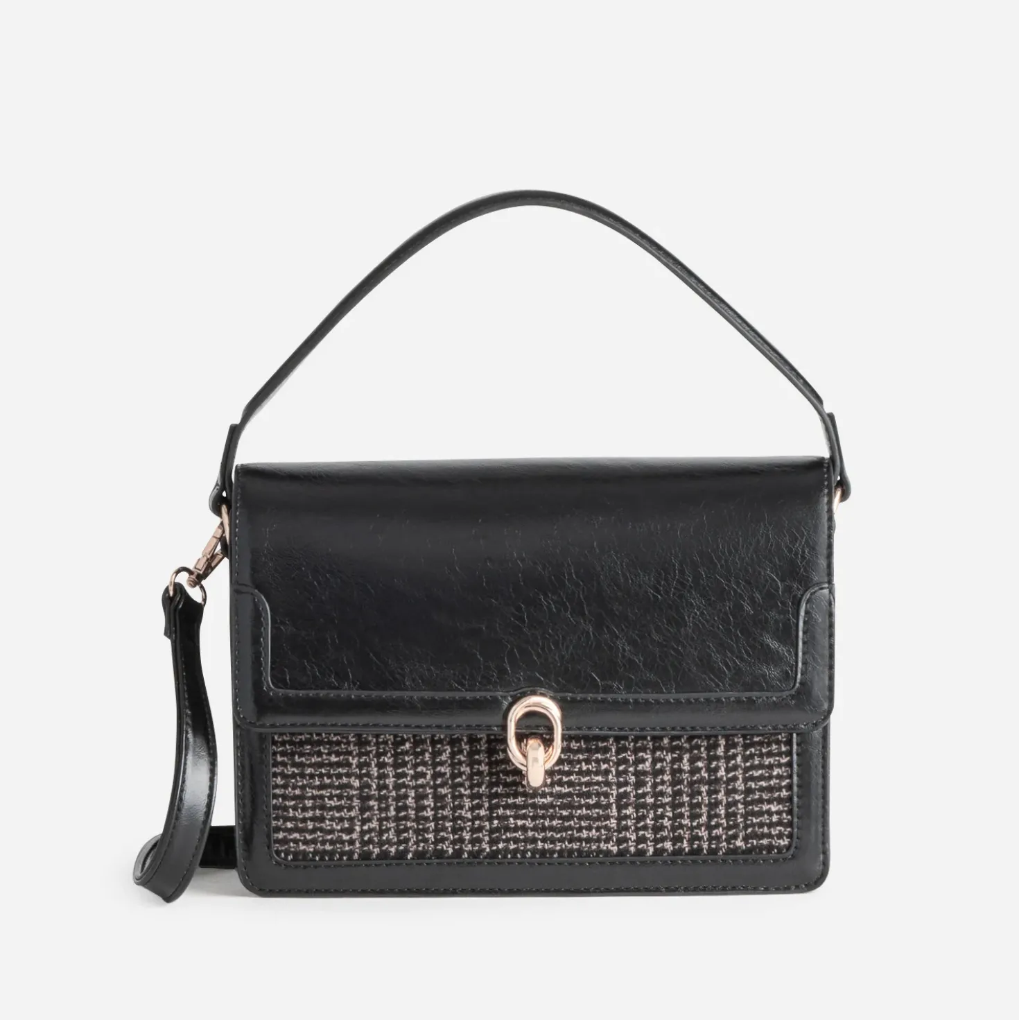 Sac bandoulière noir et motif carreaux