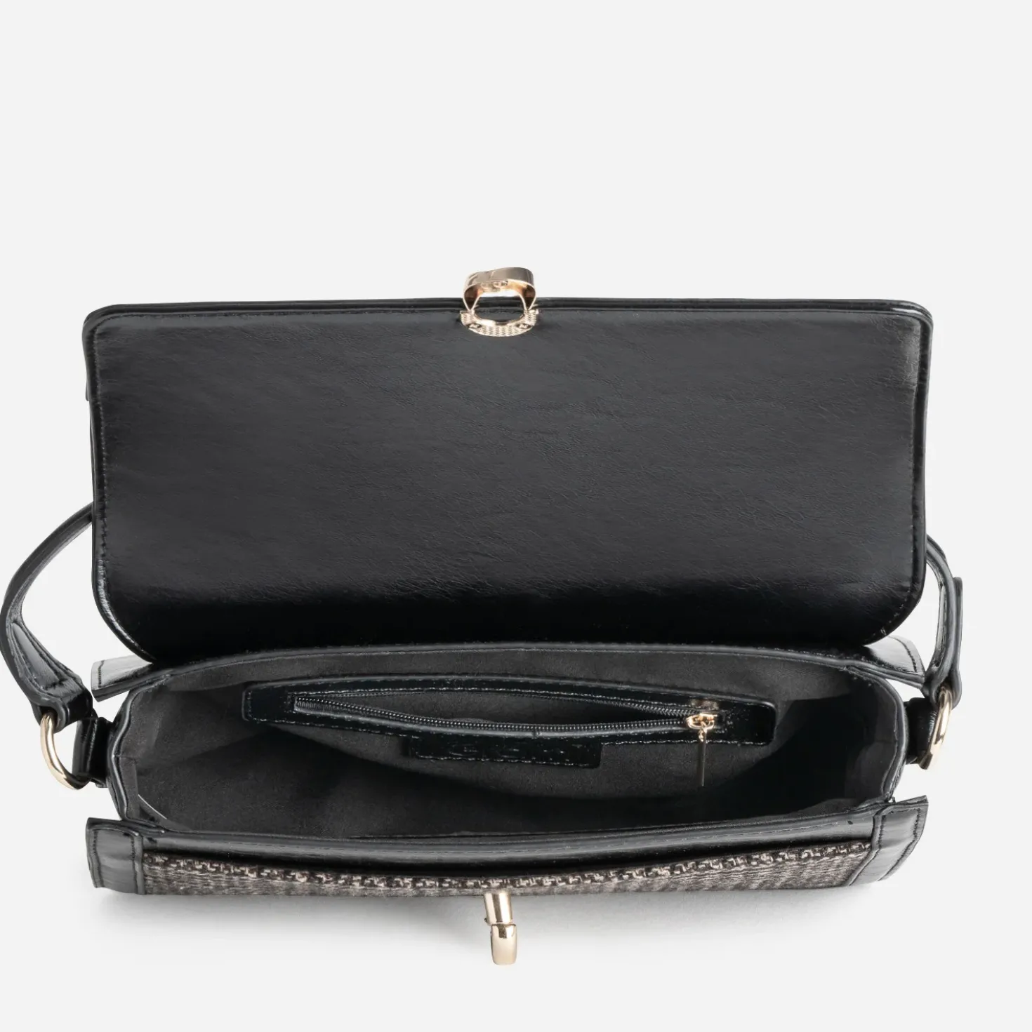 Sac bandoulière noir et motif carreaux