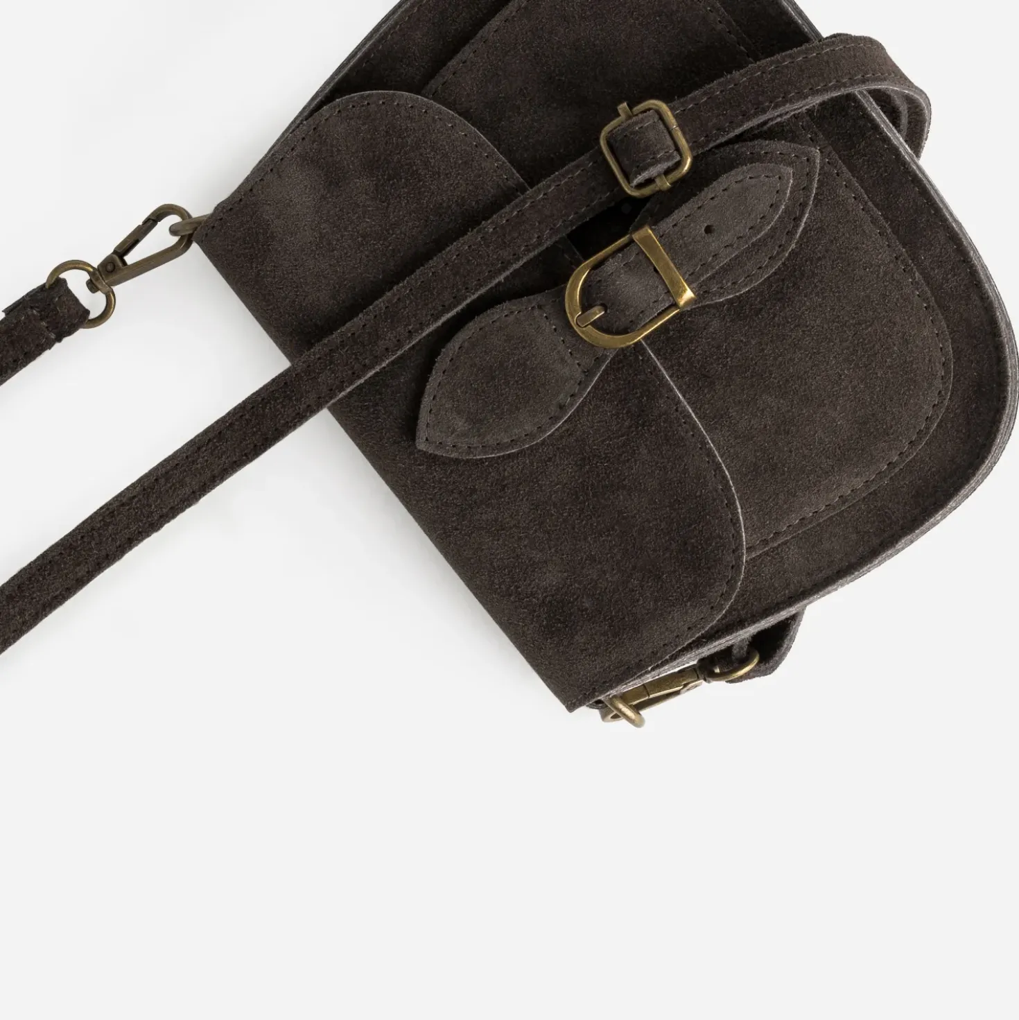 Sac bandoulière TEXTO marron cuir velours