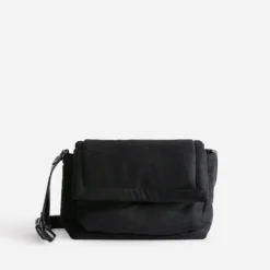 Sac bandoulière TEXTO noir irisé textile suédé