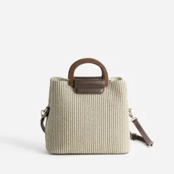 Sac beige tressé 3 compartiments
