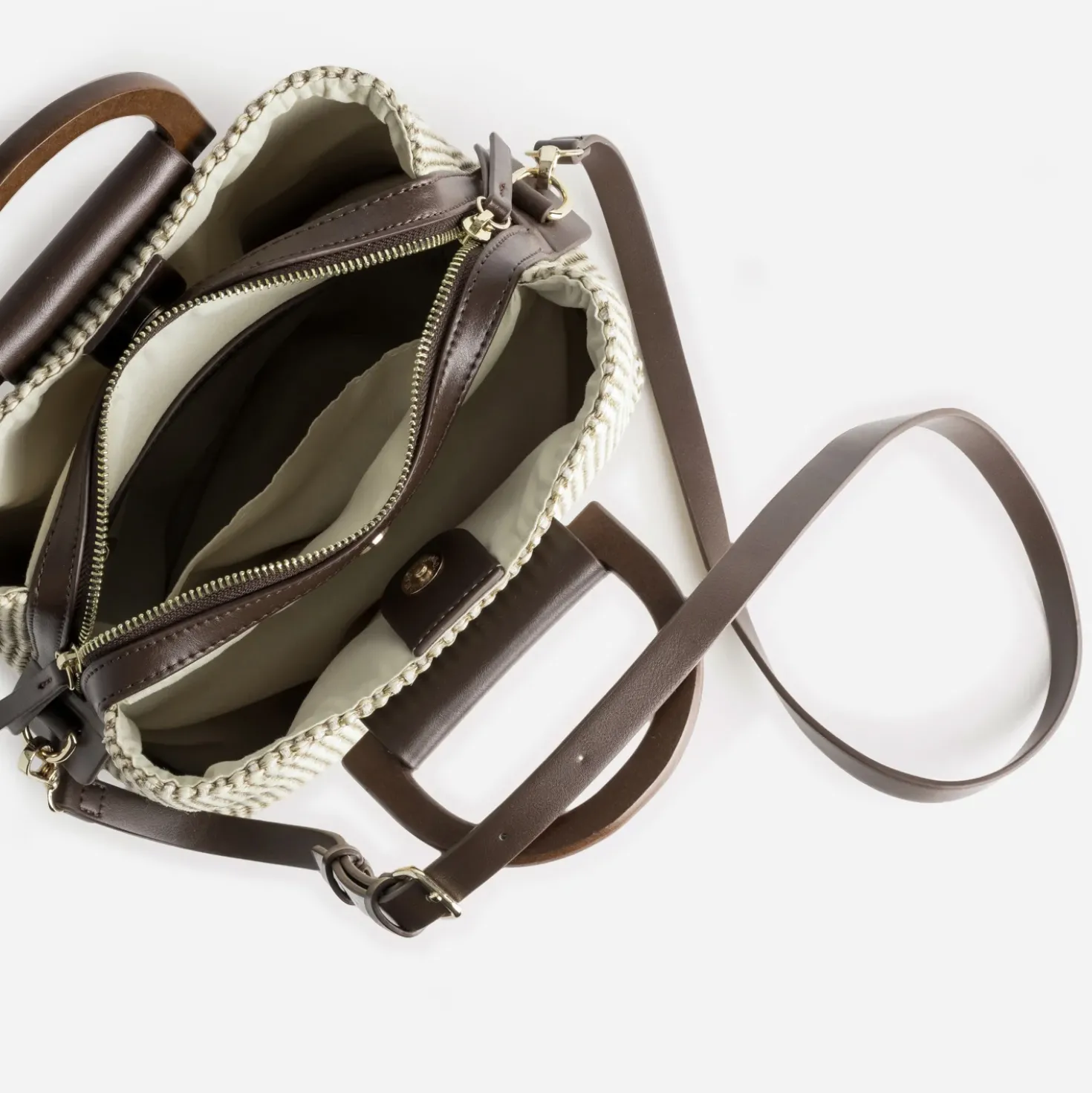 Sac beige tressé 3 compartiments