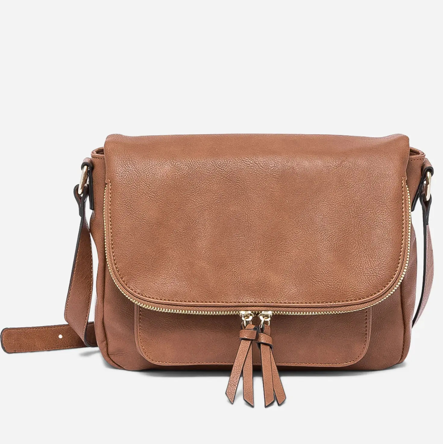 Sac besace camel avec rabat zippé