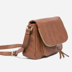 Sac besace camel avec rabat zippé
