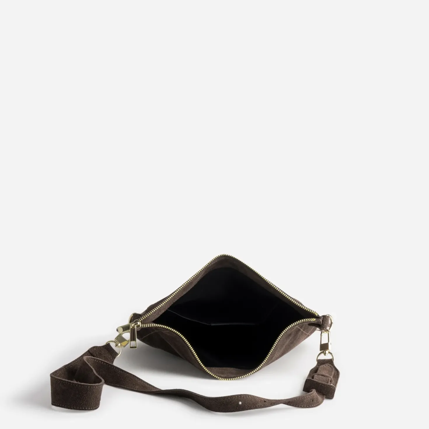 Sac besace marron cuir velours décor clous