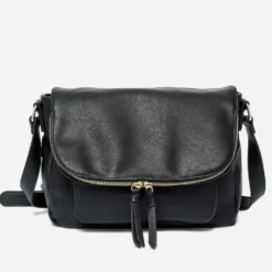 Sac besace noir avec rabat zippé