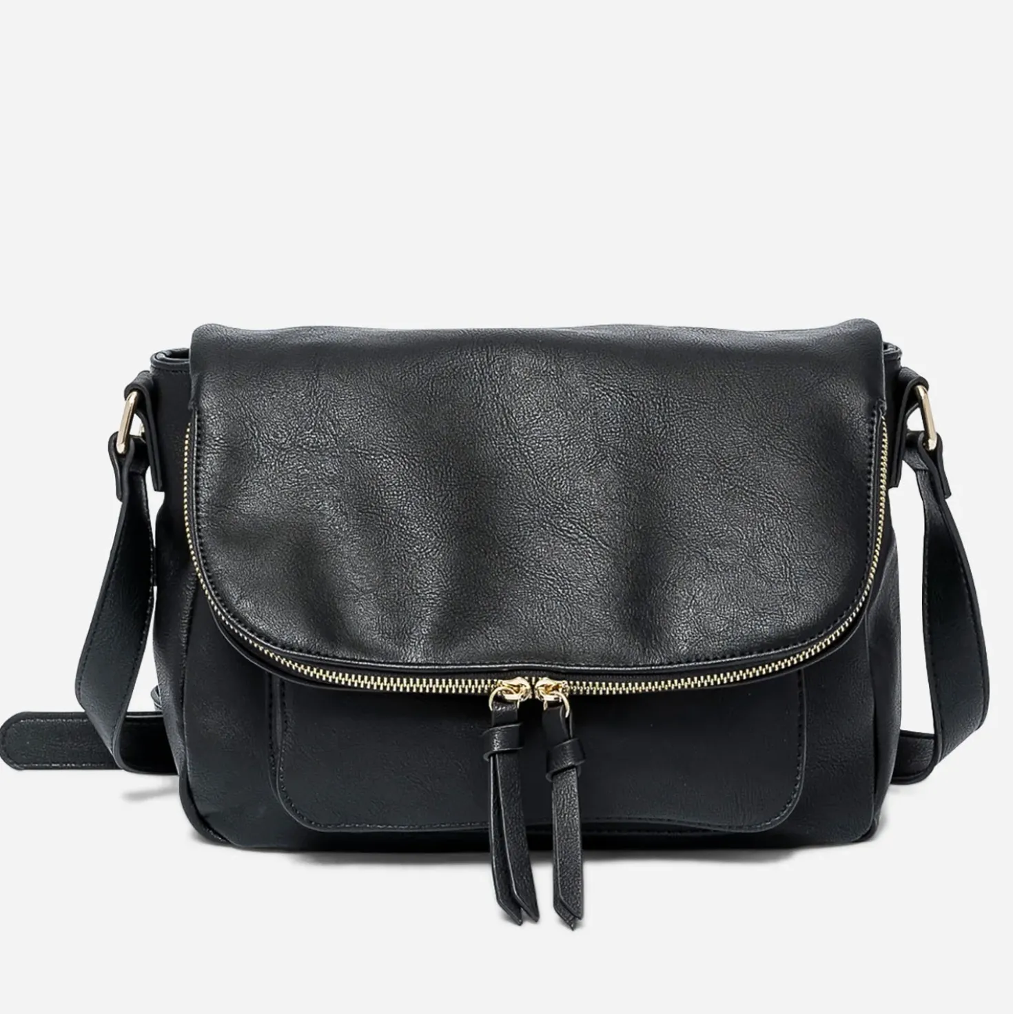 Sac besace noir avec rabat zippé