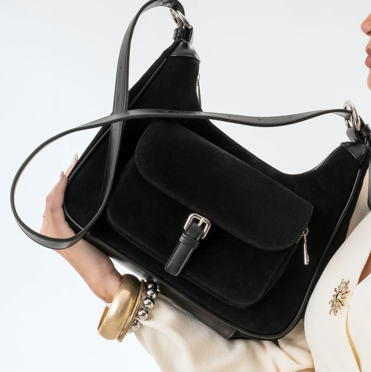 Sac besace noir bi-matière