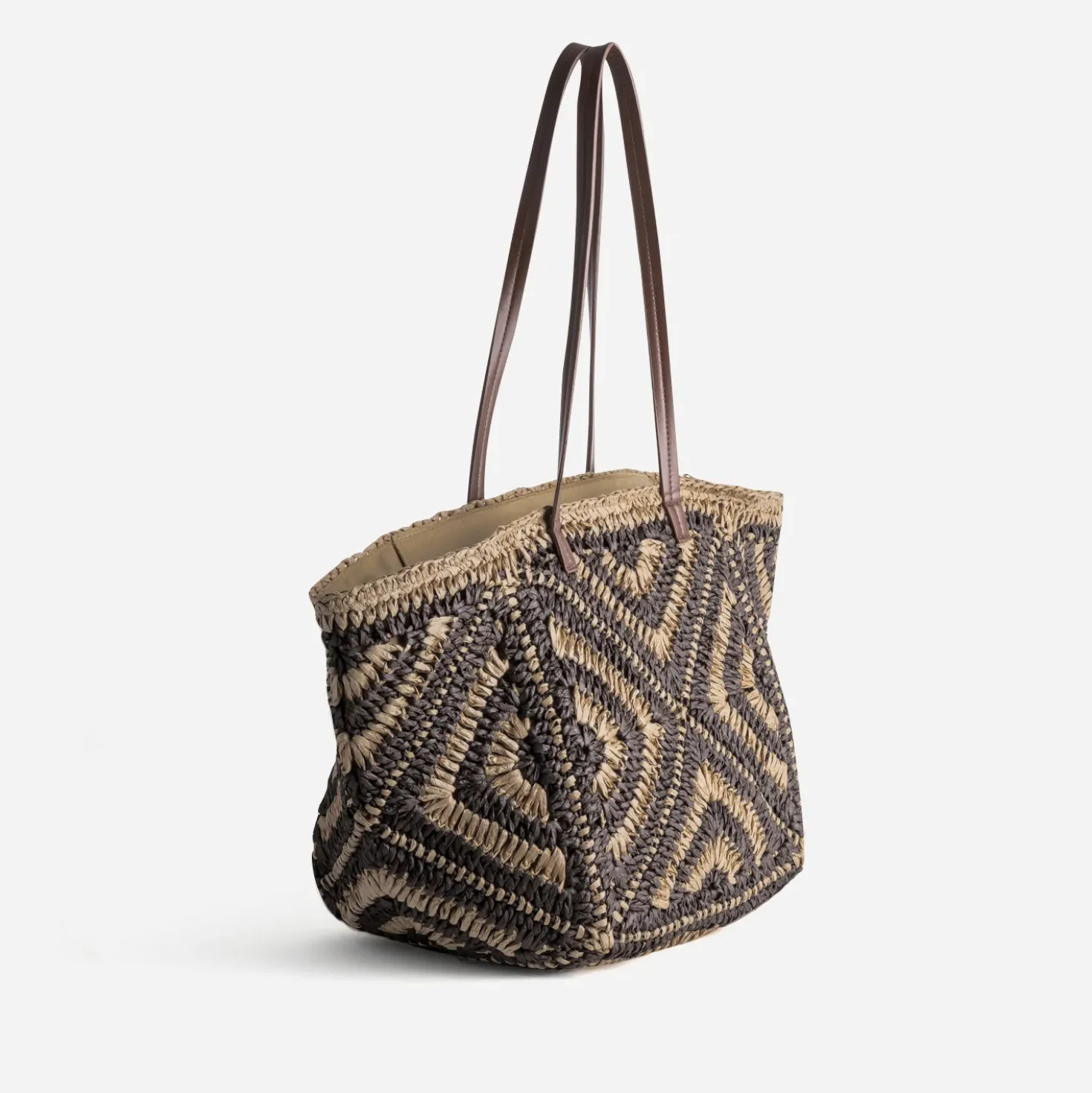 Sac cabas beige et marron tressé