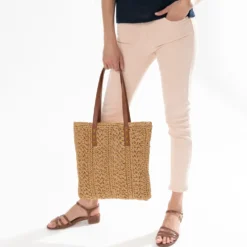 Sac cabas beige foncé paille papier