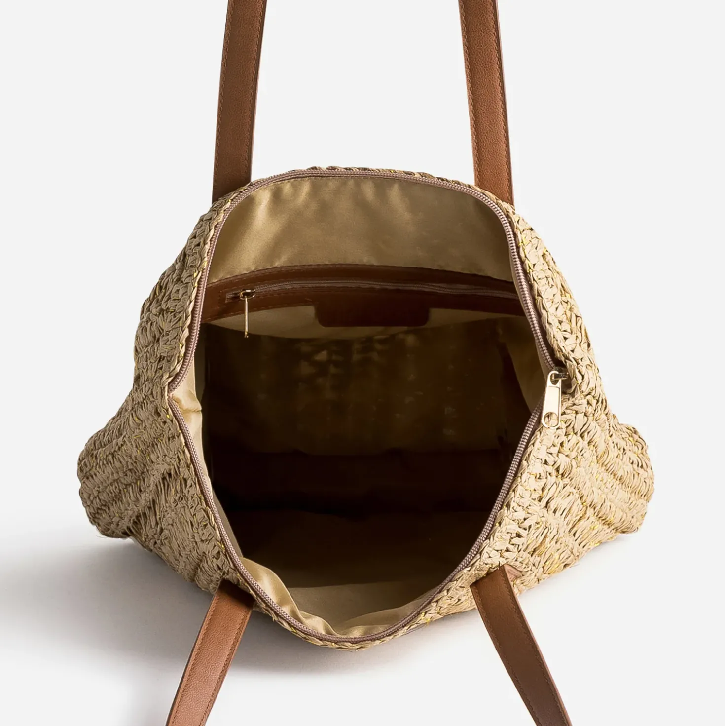 Sac cabas beige foncé paille papier