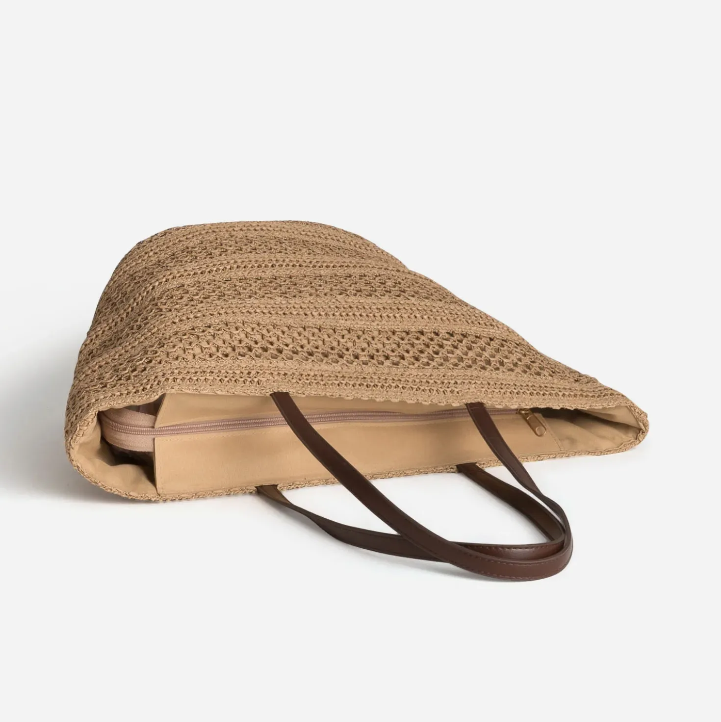 Sac cabas beige tressé