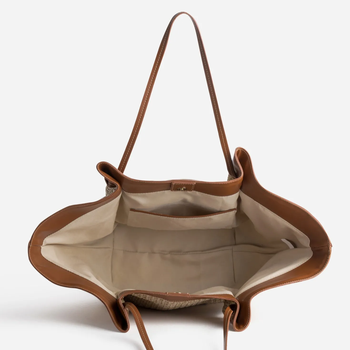 Sac cabas beige tressé et camel