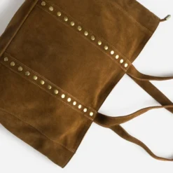 Sac cabas camel cuir velours