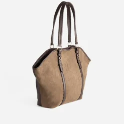Sac cabas kaki suédé et marron